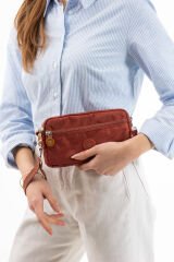 M 231 Mega Bag Krinkıl Kumaş Unisex El Omuz Çantası, Telefonluk (yatay), Clutch Kiremit