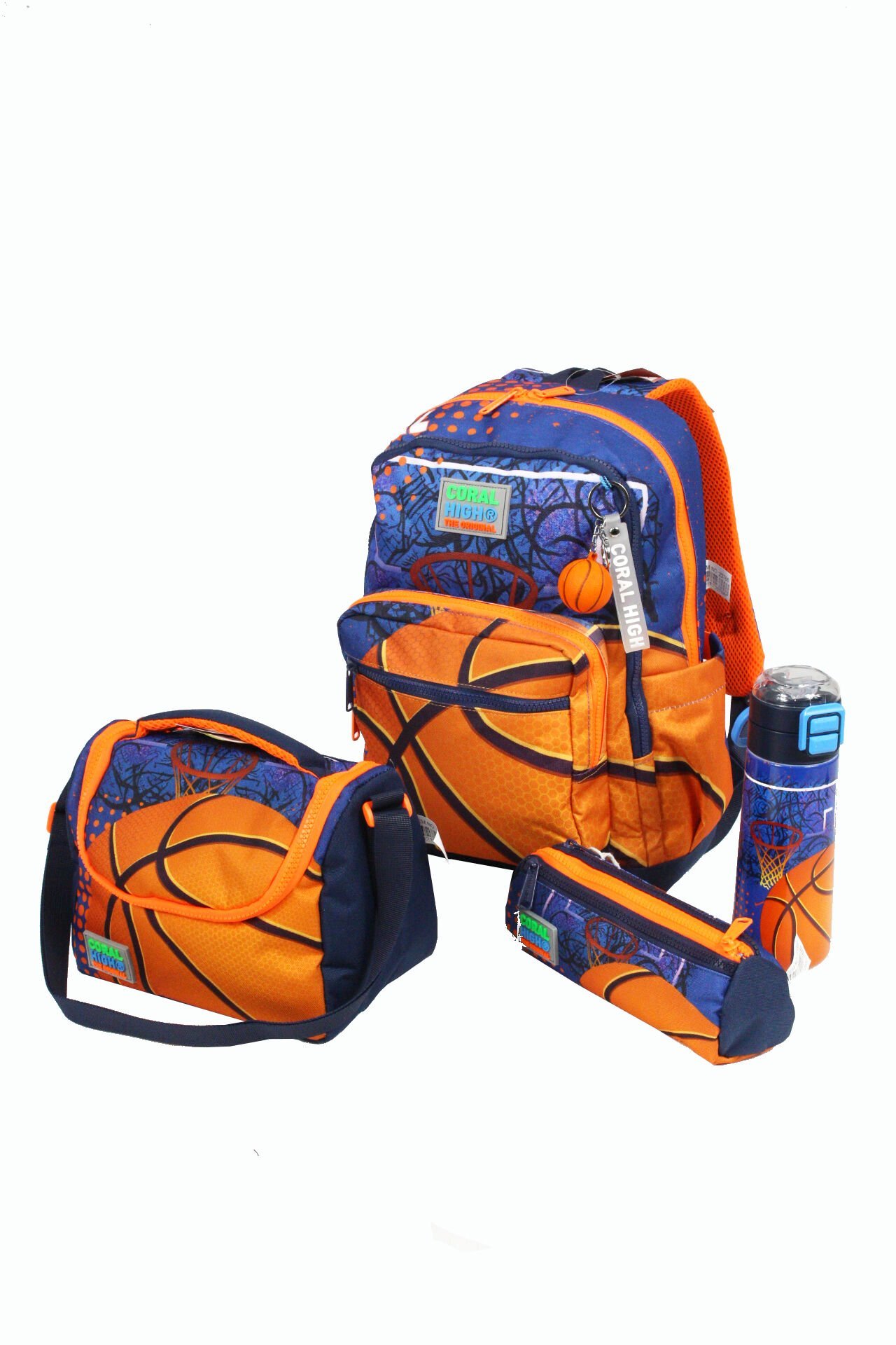 CH 23776 Basketbol - 4' Lü Okul Çantası Seti - Sırt Ve Beslenme Çantası + Kalemlik + Matara