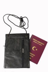 Drps Boyun Askılı Hakiki Deri Pasaportluk, Evrak Çantası Siyah