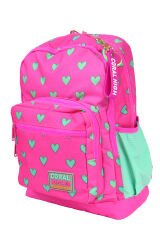 CH 23113 Pembe Yeşil Kalpli - 3' Lü Okul Çantası Seti - Sırt Ve Beslenme Çantası + Kalemlik