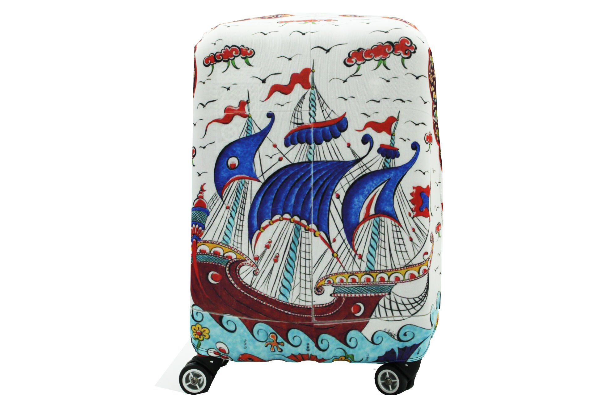 (My#57 Çini Gemi) VALİZ İÇİN KILIF Beyaz - Kabin Boy