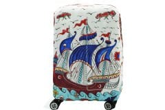 (My#57 Çini Gemi) VALİZ İÇİN KILIF Beyaz - Kabin Boy