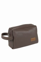 Lizy 1050 Suni Deri Clutch Çanta, Traş / Makyaj Çantası Kahve