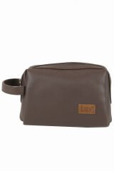 Lizy 1050 Suni Deri Clutch Çanta, Traş / Makyaj Çantası Kahve