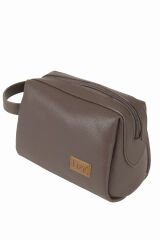 Lizy 1050 Suni Deri Clutch Çanta, Traş / Makyaj Çantası Kahve