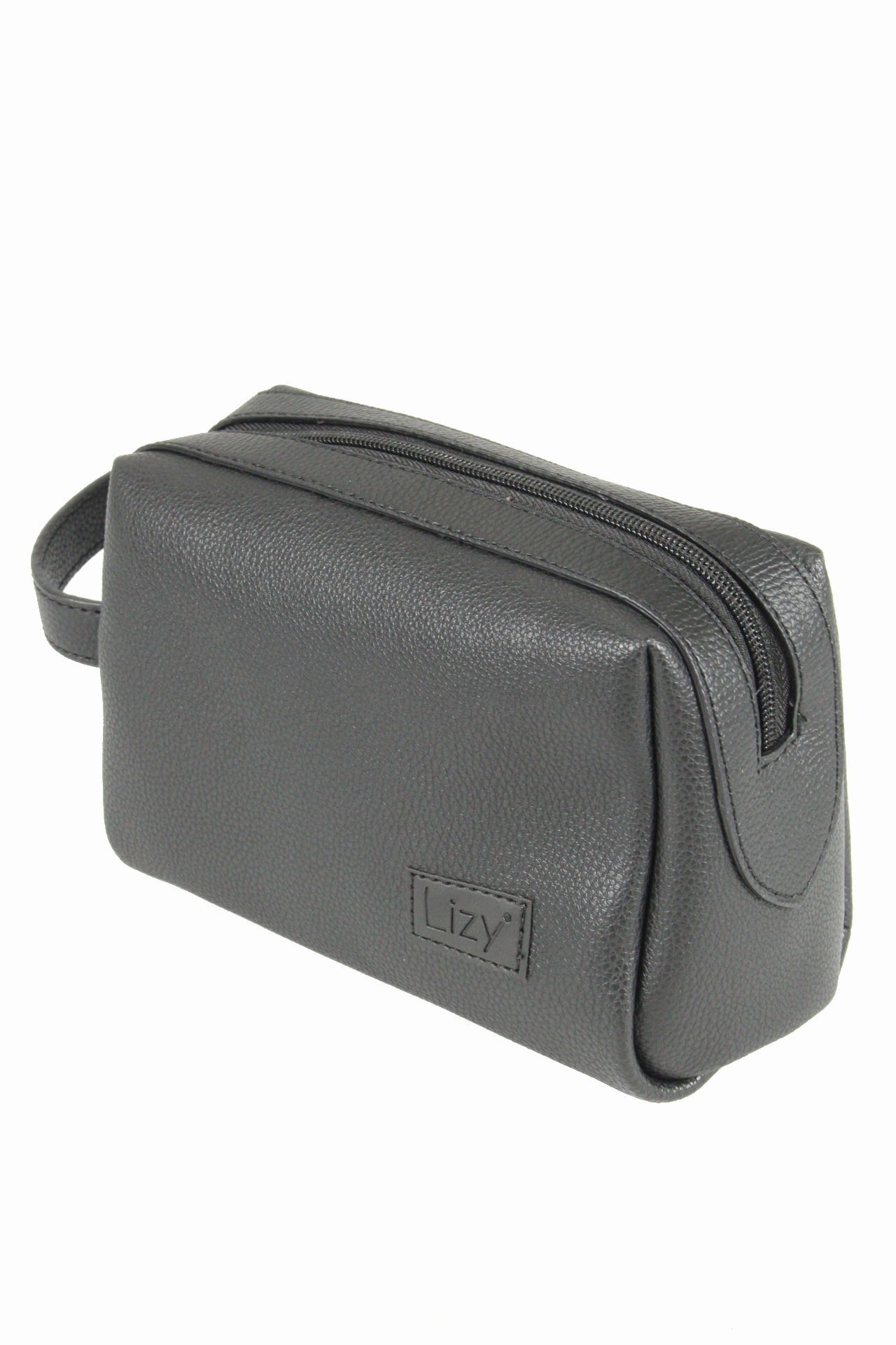 Lizy 1050 Suni Deri Clutch Çanta, Traş / Makyaj Çantası Siyah