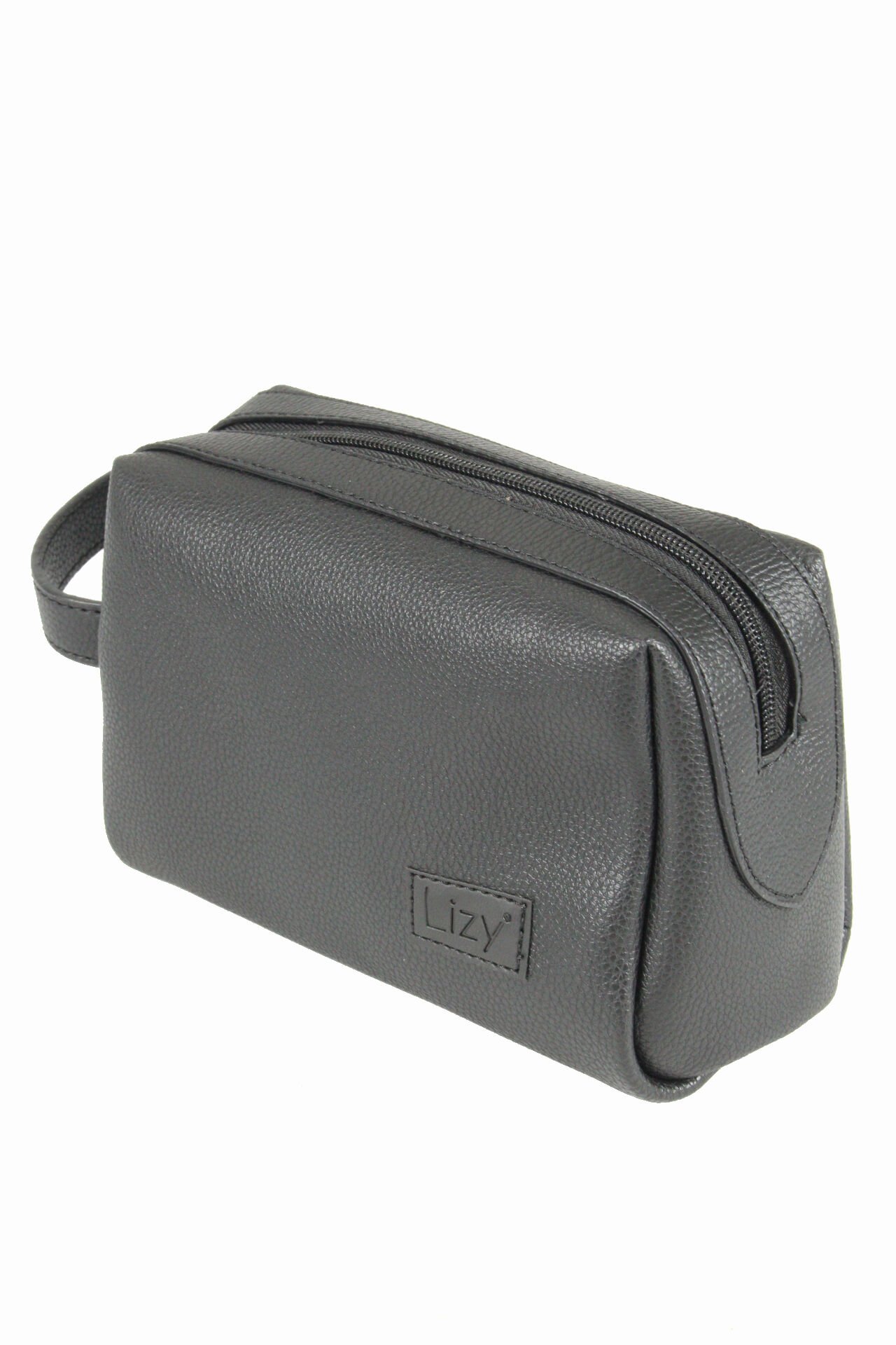 Lizy 1050 Suni Deri Clutch Çanta, Traş / Makyaj Çantası Siyah