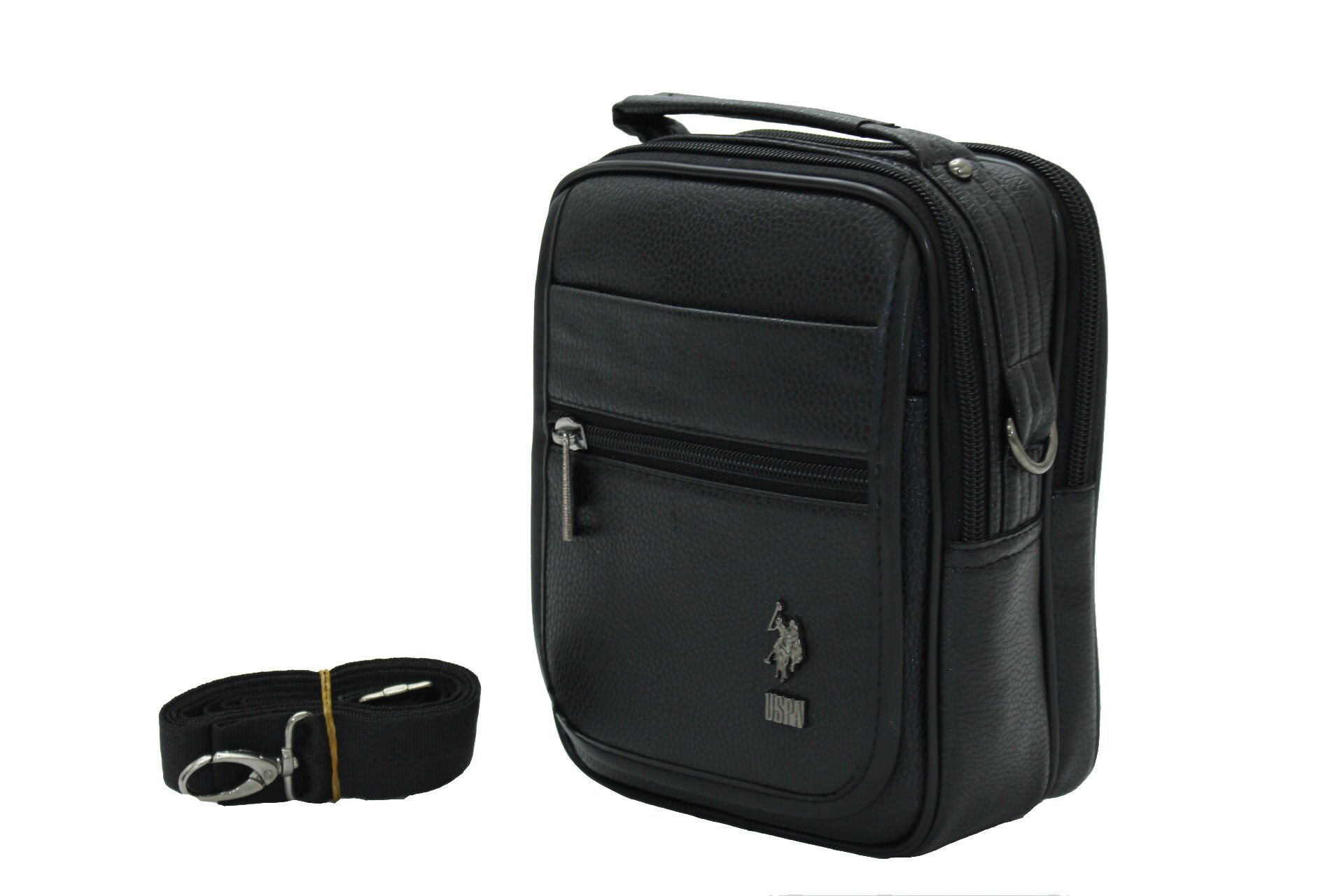 Plevr 6754 Us Polo Assn Suni Deri Omuz Askılı, Kulplu Erkek Portföy Çantası Siyah