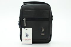 Plevr 6754 Us Polo Assn Suni Deri Omuz Askılı, Kulplu Erkek Portföy Çantası Siyah