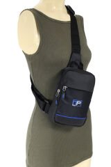 Newish Polo 571 Unisex Polyester Çapraz Çanta, Göğüs Çanta, Portföy, Body Bag Siyah-Mavi