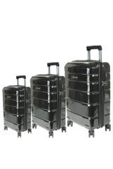 Nippon 1807 Titanium PC - Büyük + Orta + Kabin Boy Valiz / Bavul Seti - Siyah
