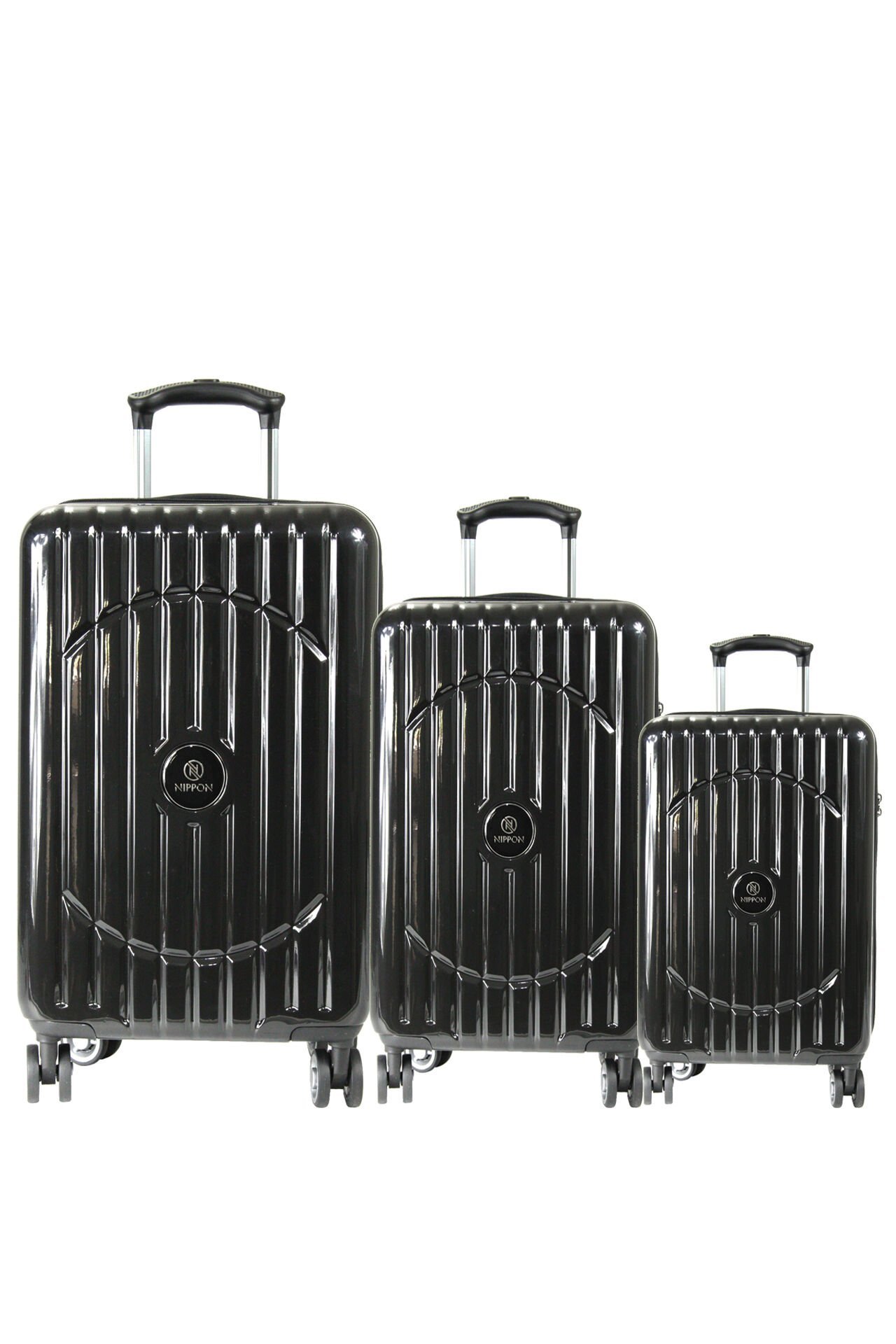 Nippon 1802 Oxygen PC - Büyük + Orta + Kabin Boy Valiz / Bavul Seti - Siyah