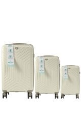 Metropolitan SDR 103 PP Valiz Seti - Büyük + Orta + Kabin Boy - Kemik / Gri