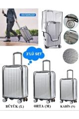 (My Şeffaf) VALİZ İÇİN KILIF Seti - Kabin+ Orta + Büyük