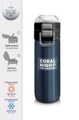 Coral Hıgh Çelik Matara Lacivert-Turuncu Çiz