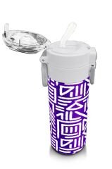 Coral Hıgh Çelik Matara Mor-Beyaz Geometrik