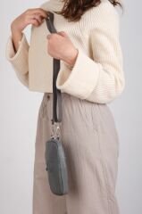 M 226 Mega Bag Krinkıl Kumaş Unisex Küçük Omuz Çantası, Telefonluk Gri