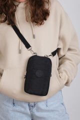 M 226 Mega Bag Krinkıl Kumaş Unisex Küçük Omuz Çantası, Telefonluk Siyah