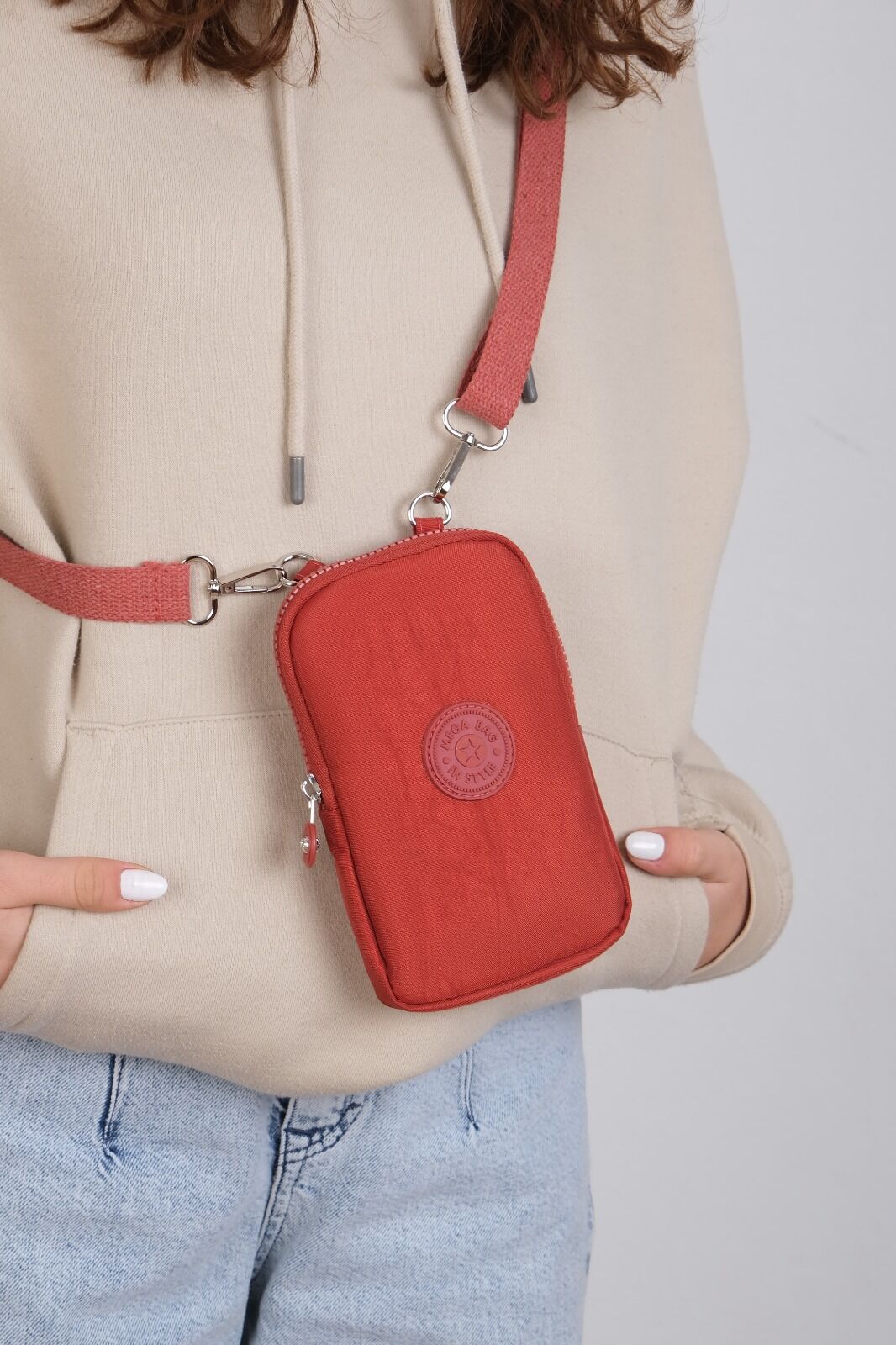 M 226 Mega Bag Krinkıl Kumaş Unisex Küçük Omuz Çantası, Telefonluk Kiremit