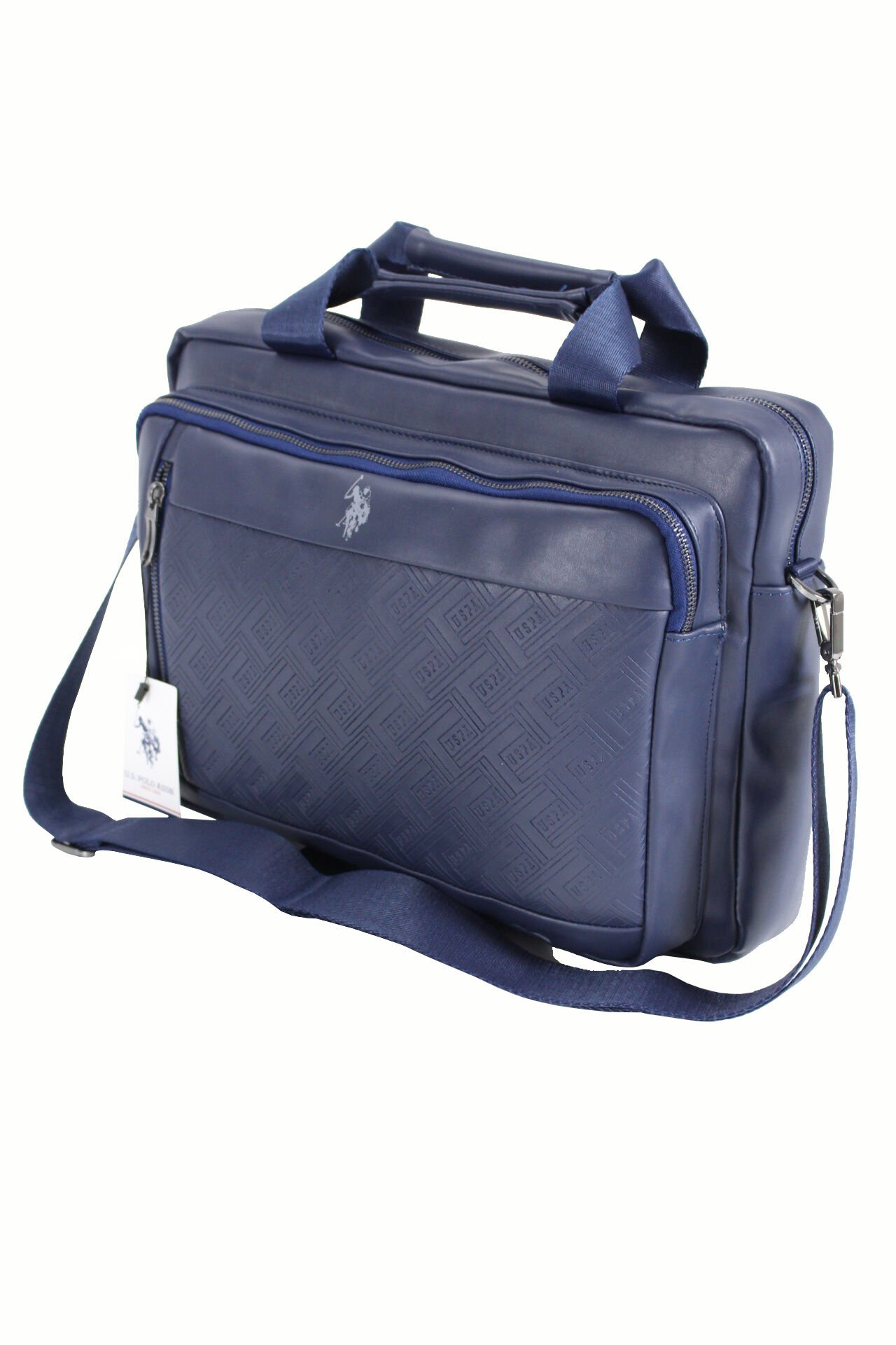 Plevr 23637 Us Polo Assn Suni Deri, Omuz Askılı, Kulplu Evrak Çantası Lacivert