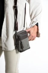 M 420 Mega Bag Çok Gözlü Küçük Günlük Omuz / Çapraz Çanta Gri-Kahve