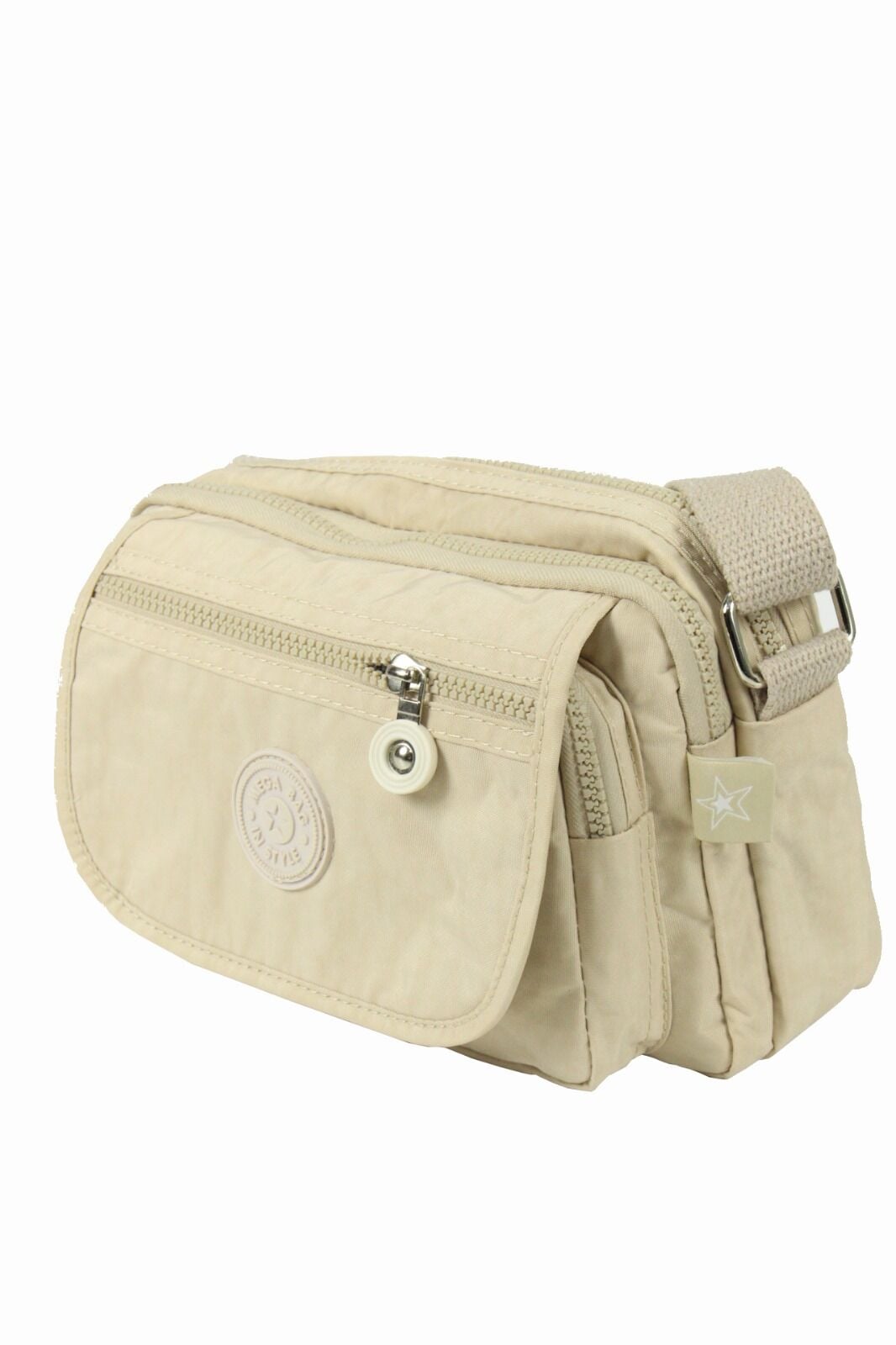 Mega Bag 215  Krinkıl Kumaş Kadın Çapraz Çanta Krem