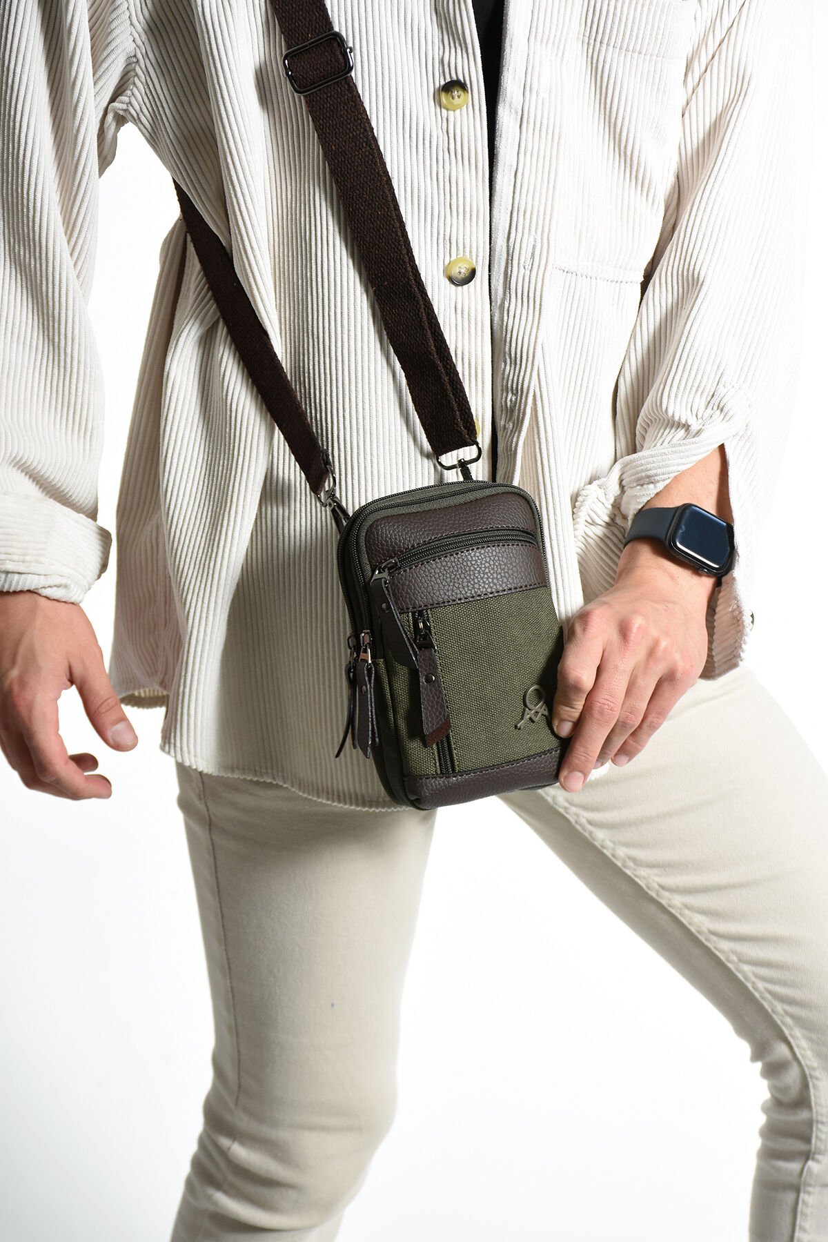 M 420 Mega Bag Çok Gözlü Küçük Günlük Omuz / Çapraz Çanta Yeşil-Kahve