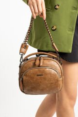 M 722 Mega Bag Kadın Suni Deri Omuz Çantası Vizon