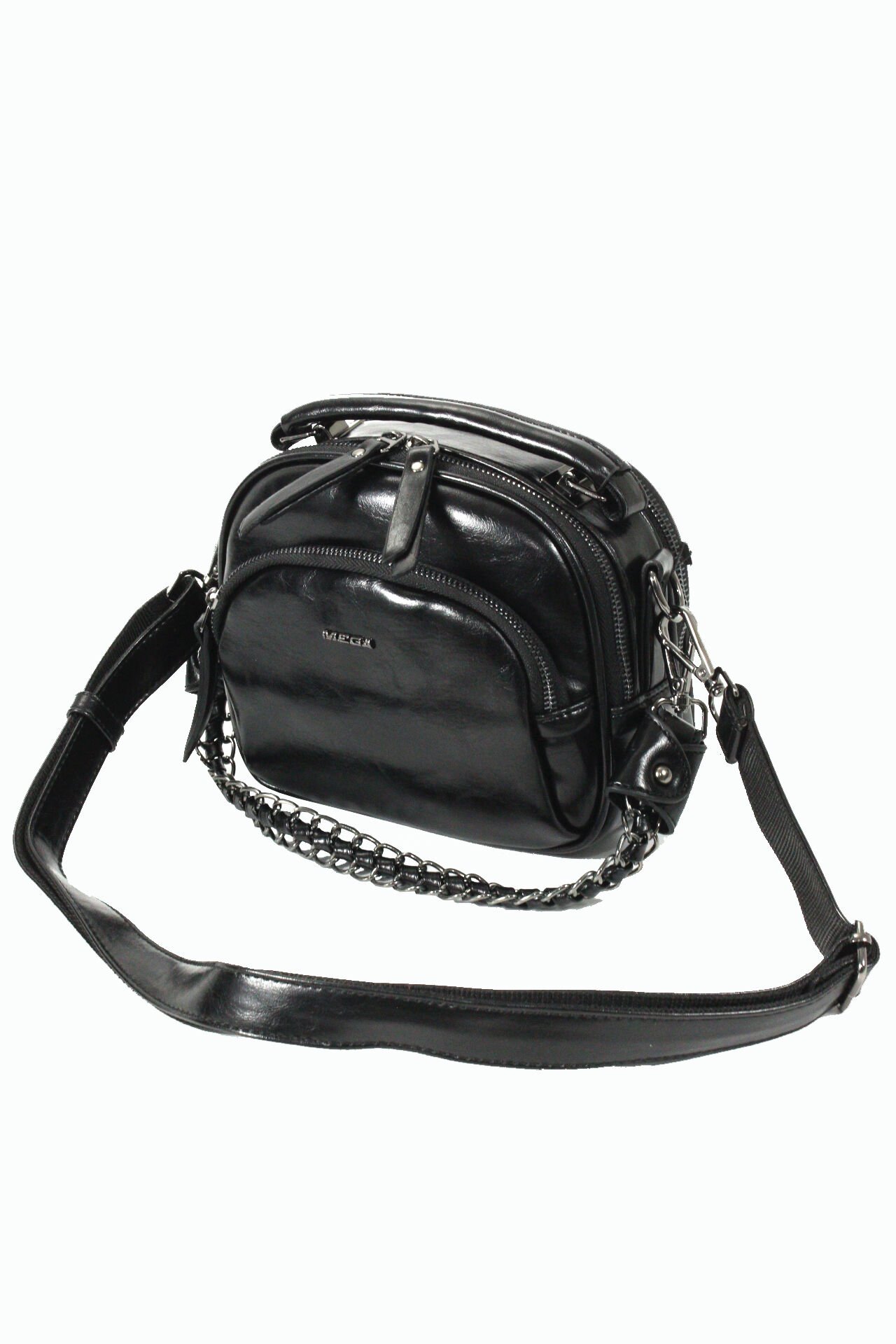 M 722 Mega Bag Kadın Suni Deri Omuz Çantası Rugan Siyah