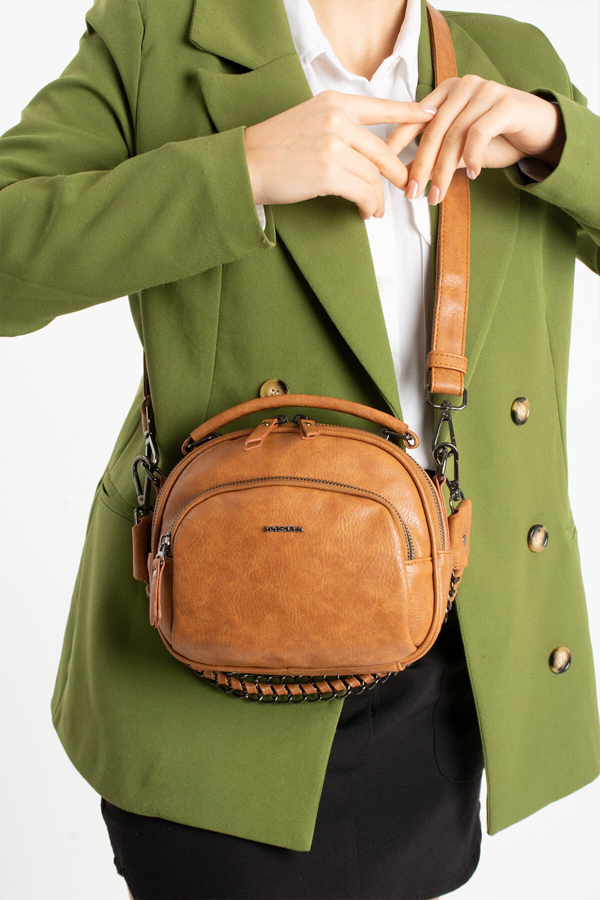 M 722 Mega Bag Kadın Suni Deri Omuz Çantası Camel