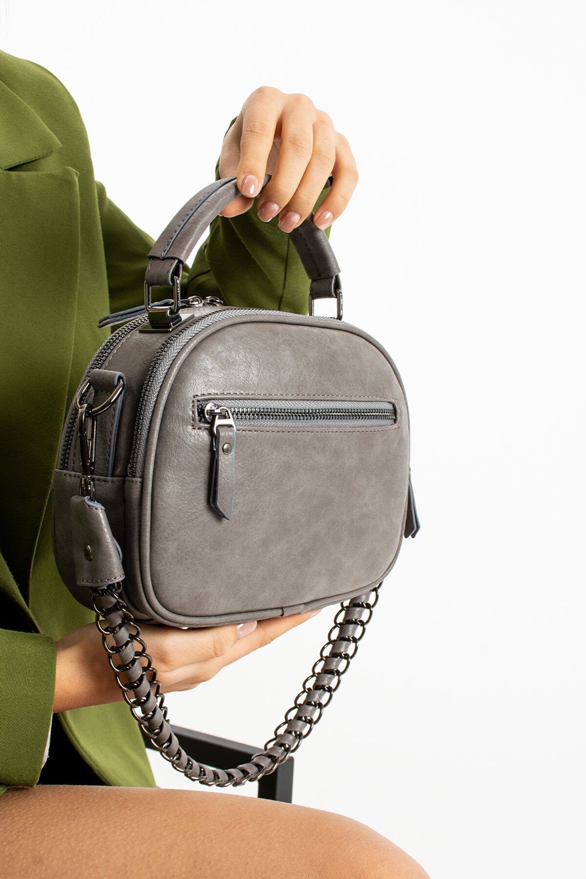 M 722 Mega Bag Kadın Suni Deri Omuz Çantası Gri