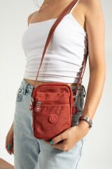 M 227 Mega Bag Krinkıl Kumaş Unisex Küçük Omuz Çantası, Telefonluk Kiremit