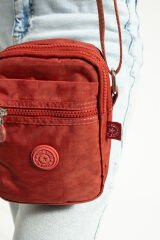 M 227 Mega Bag Krinkıl Kumaş Unisex Küçük Omuz Çantası, Telefonluk Kiremit