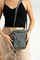 M 227 Mega Bag Krinkıl Kumaş Unisex Küçük Omuz Çantası, Telefonluk Gri