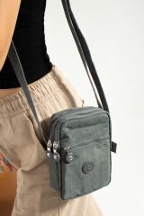 M 227 Mega Bag Krinkıl Kumaş Unisex Küçük Omuz Çantası, Telefonluk Gri
