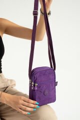 M 227 Mega Bag Krinkıl Kumaş Unisex Küçük Omuz Çantası, Telefonluk Mor