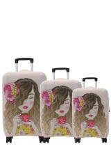 My Saraciye Valiz Kılıfı, Bavul Kılıfı Büyük, Orta, Kabin Boy Kılıf Seti, My Kahve içen kız